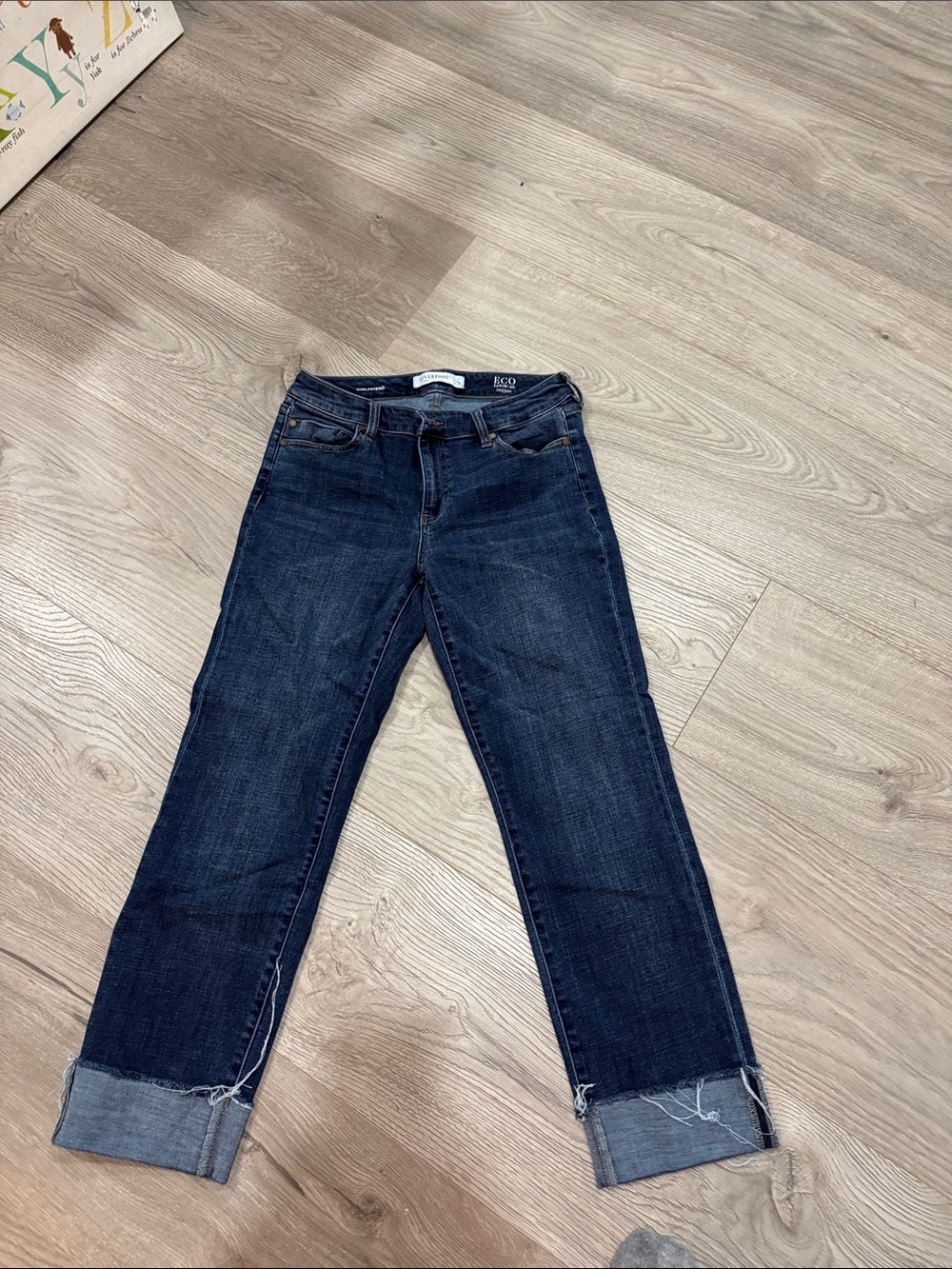 Liverpool Dark Blue Straight Jeans with Cuffed Hem